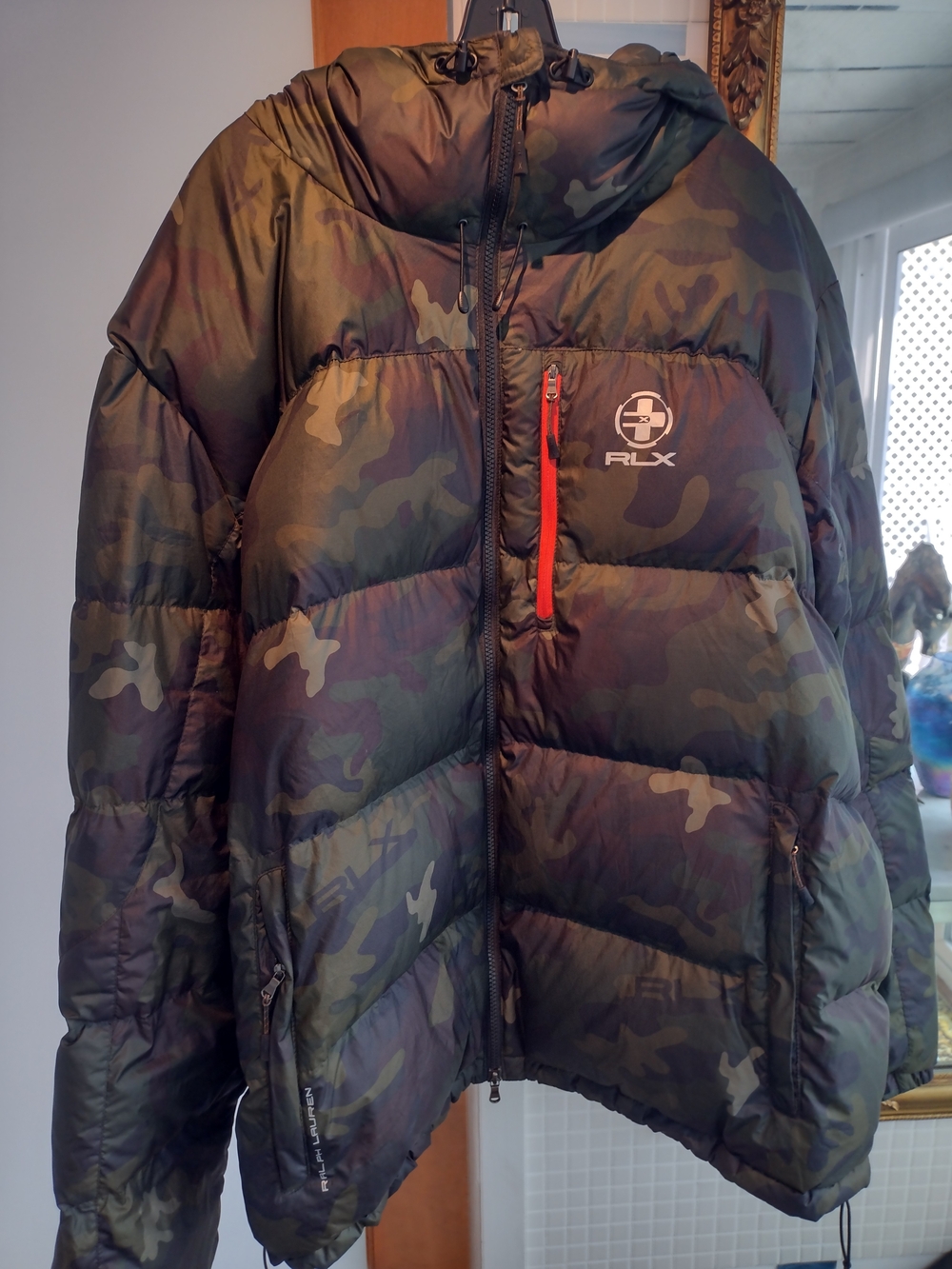 RLX Ralph Lauren Camouflage Hooded Puffer Jacket in Green